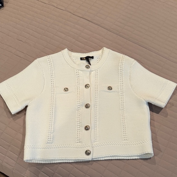 Maje White Textured Knit Cardigan - Picture 1 of 6